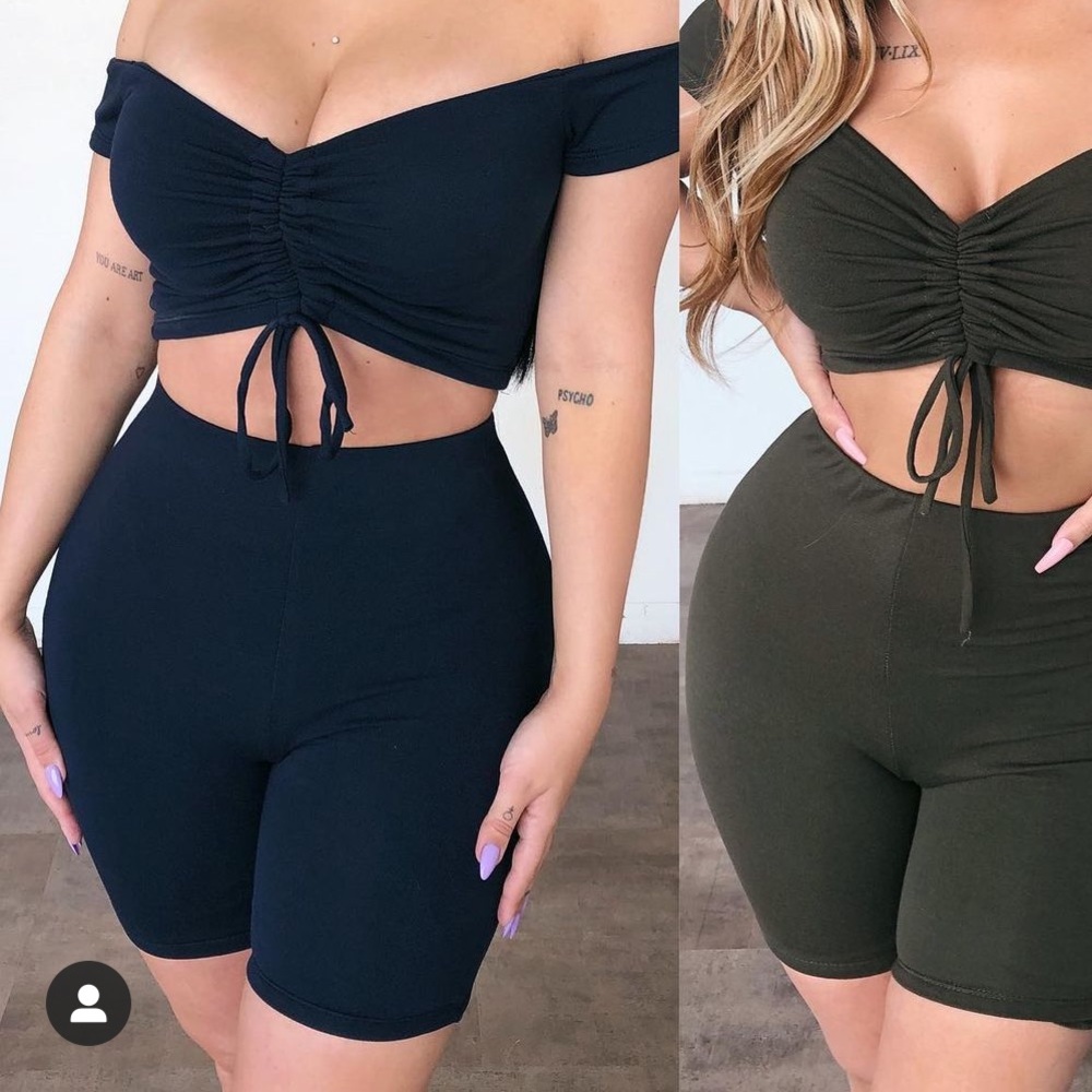 2 Piece Biker Set — BLACK scrunch top, biker shorts double layered never worn